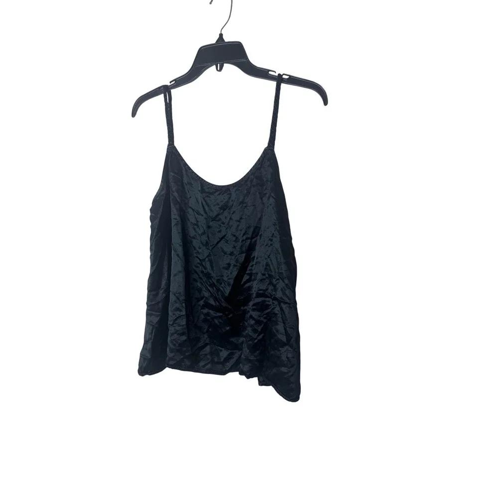 PJ Harlow Tank Top Womens Small Black Satin Camisole Daisy Braided Strap